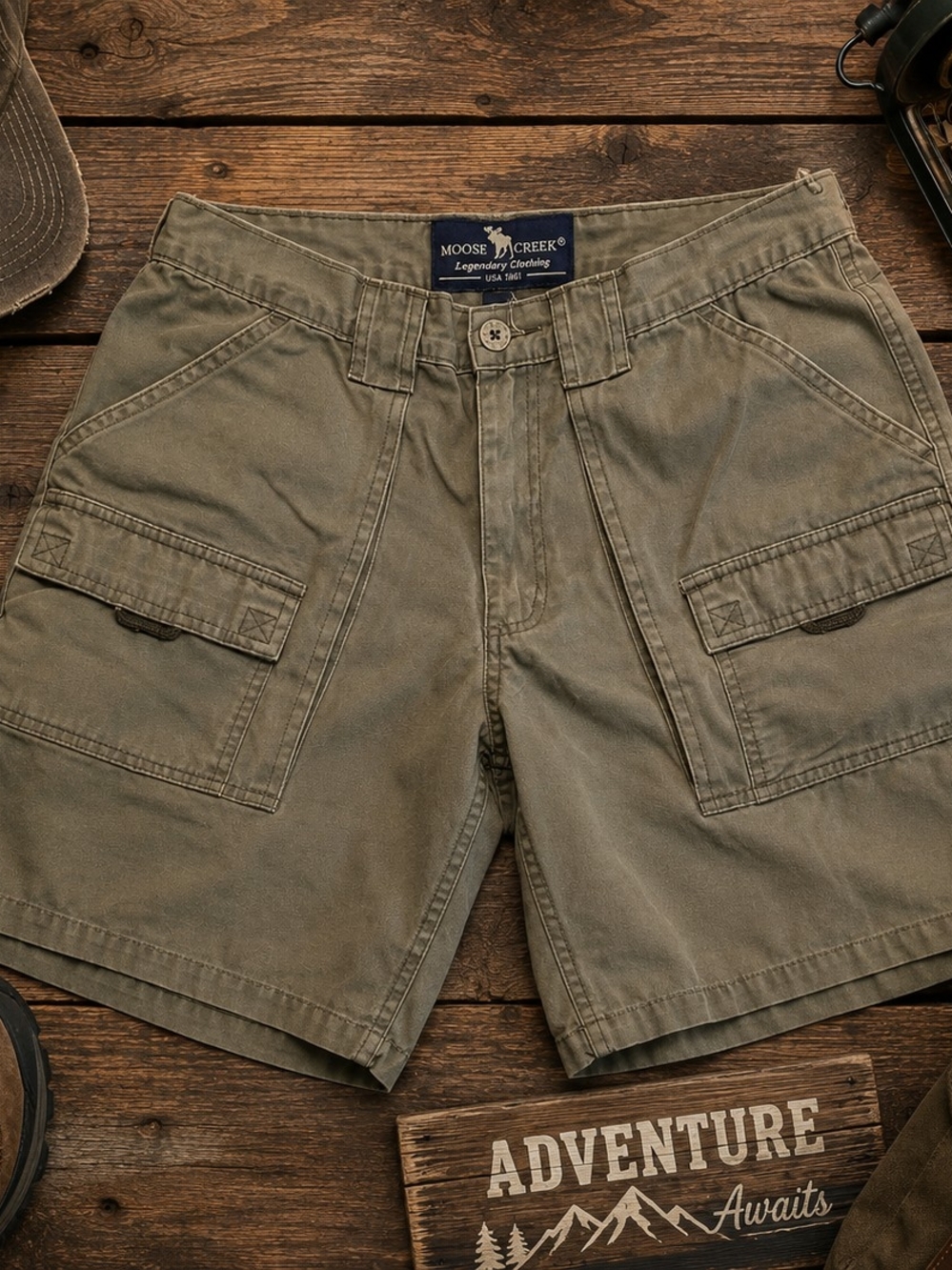 Moose Creek Mens 34 Cargo Shorts Olive Green Cotton Outdoor Hiking Workwear